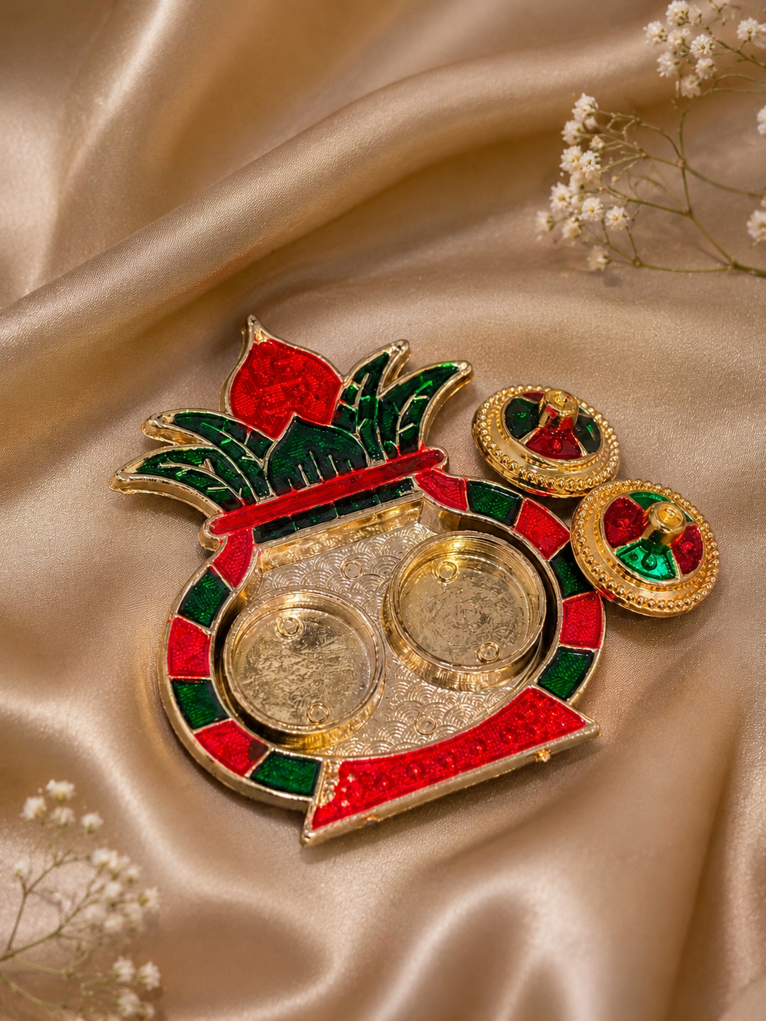 Kalsi Meenakari Gold Plated Fancy Designs Roli Chawal Thali Set
