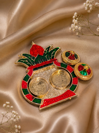 Kalsi Meenakari Gold Plated Fancy Designs Roli Chawal Thali Set