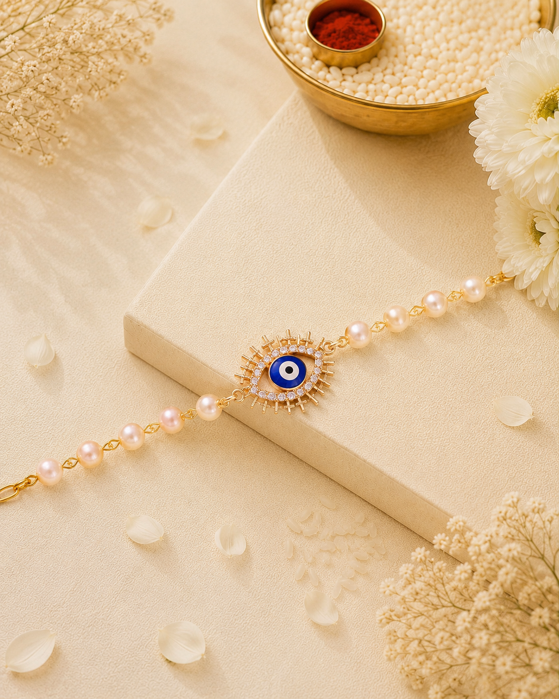 Kairavi Evil Eye Bracelet Rakhi | Tilak Set Included