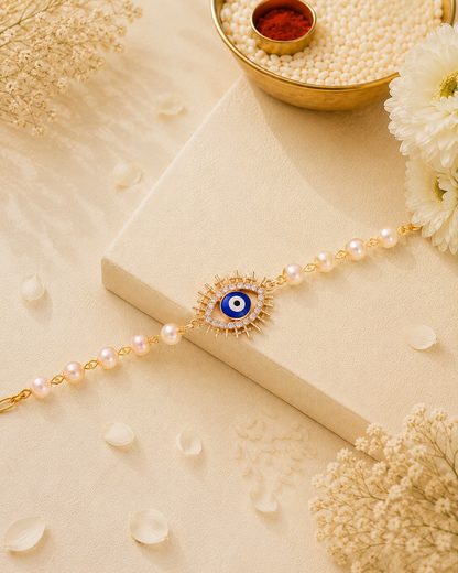 Kairavi Evil Eye Bracelet Rakhi | Tilak Set Included
