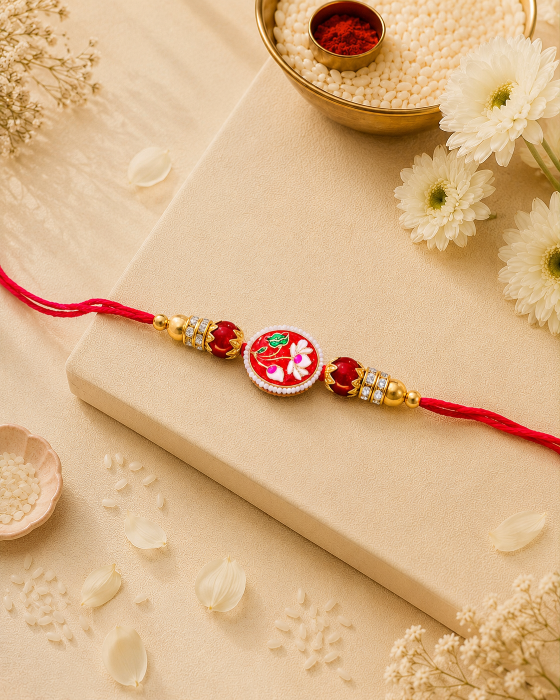 Red Reyva Meenakari Rakhi for Brother | Tilak Set Included