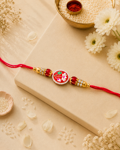 Red Reyva Meenakari Rakhi for Brother | Tilak Set Included