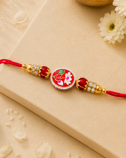 Red Reyva Meenakari Rakhi for Brother | Tilak Set Included