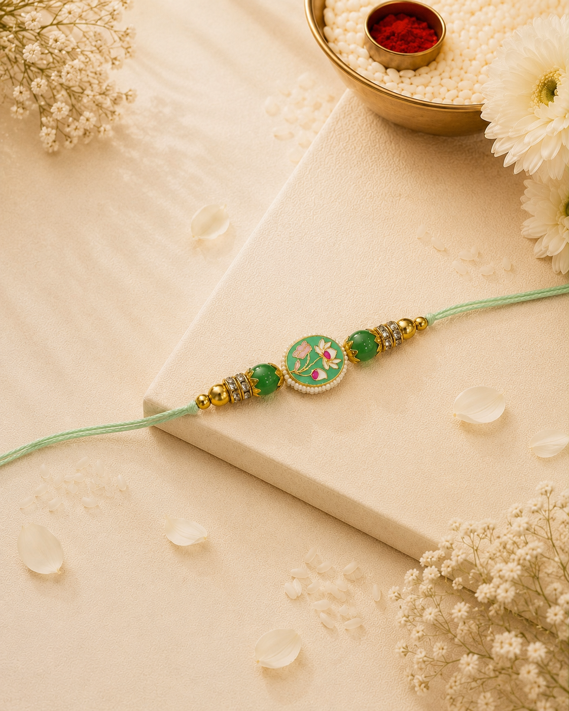 Mint Reyva Meenakari Rakhi for Brother | Tilak Set Included