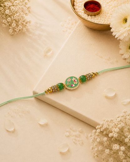 Mint Reyva Meenakari Rakhi for Brother | Tilak Set Included
