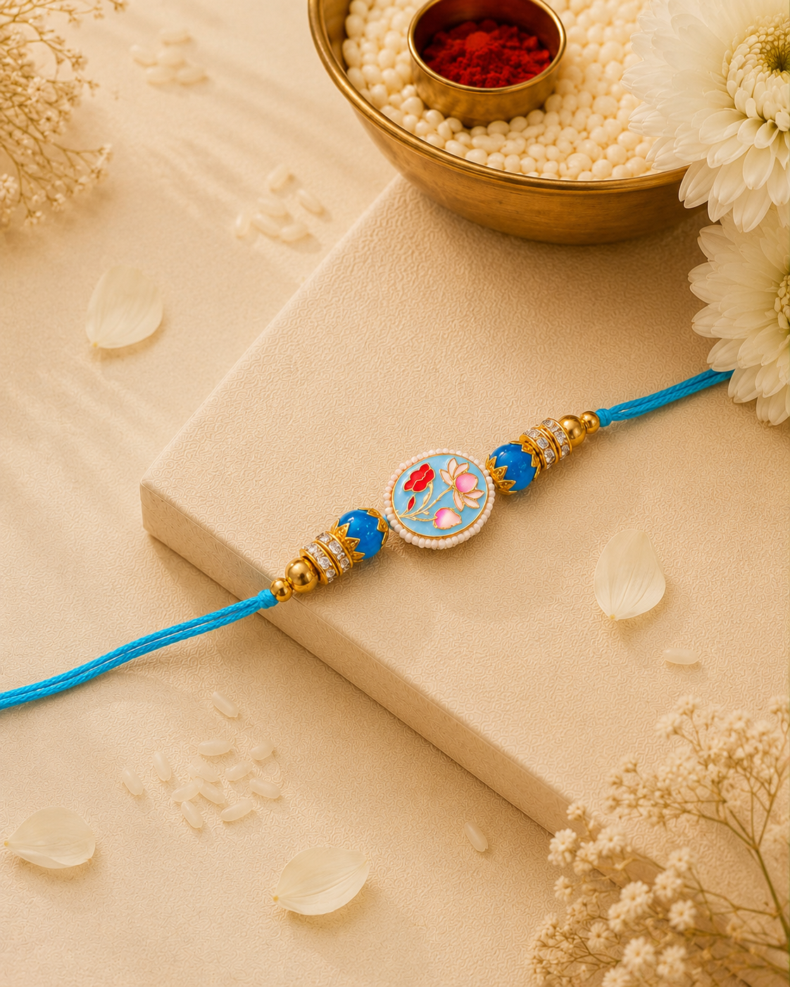 Turquoise Reyva Meenakari Rakhi for Brother | Tilak Set Included