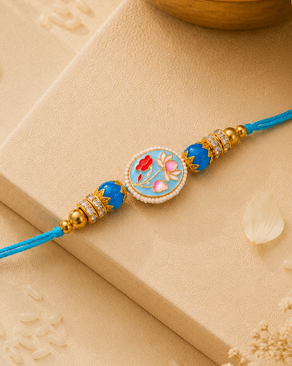 Turquoise Reyva Meenakari Rakhi for Brother | Tilak Set Included