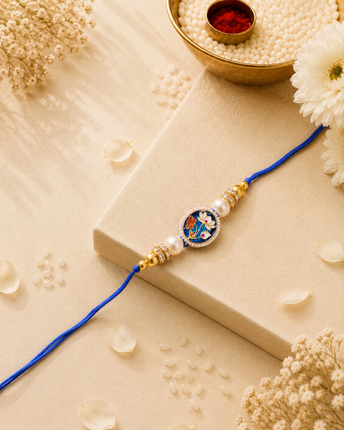 Blue Reyva Meenakari Rakhi for Brother | Tilak Set Included