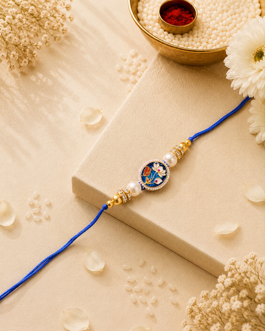 Blue Reyva Meenakari Rakhi for Brother | Tilak Set Included