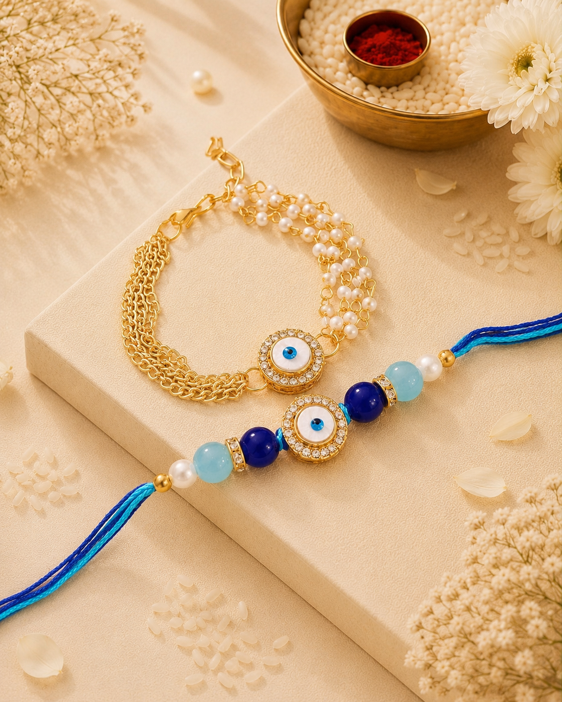 Orika Evil Eye Bhaiya Bhabhi Rakhi Bracelet Set | Tilak Set Included