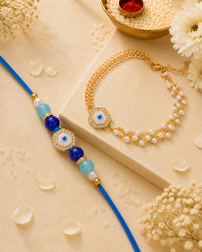 Amodini Evil Eye Bhaiya Bhabhi Rakhi Bracelet Set | Tilak Set Included
