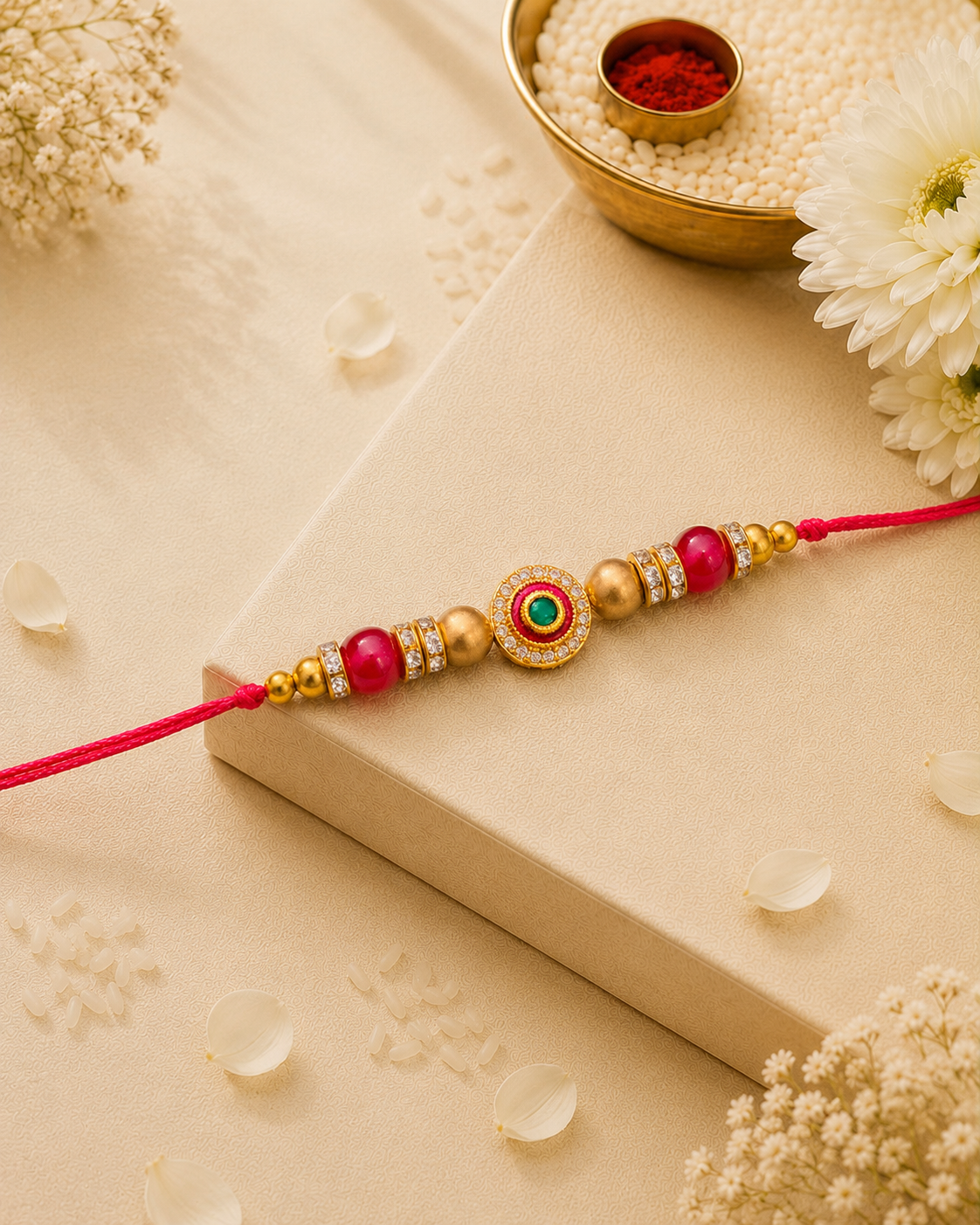 Red Charuvi Rakhi for Brother | Tilak Set Included