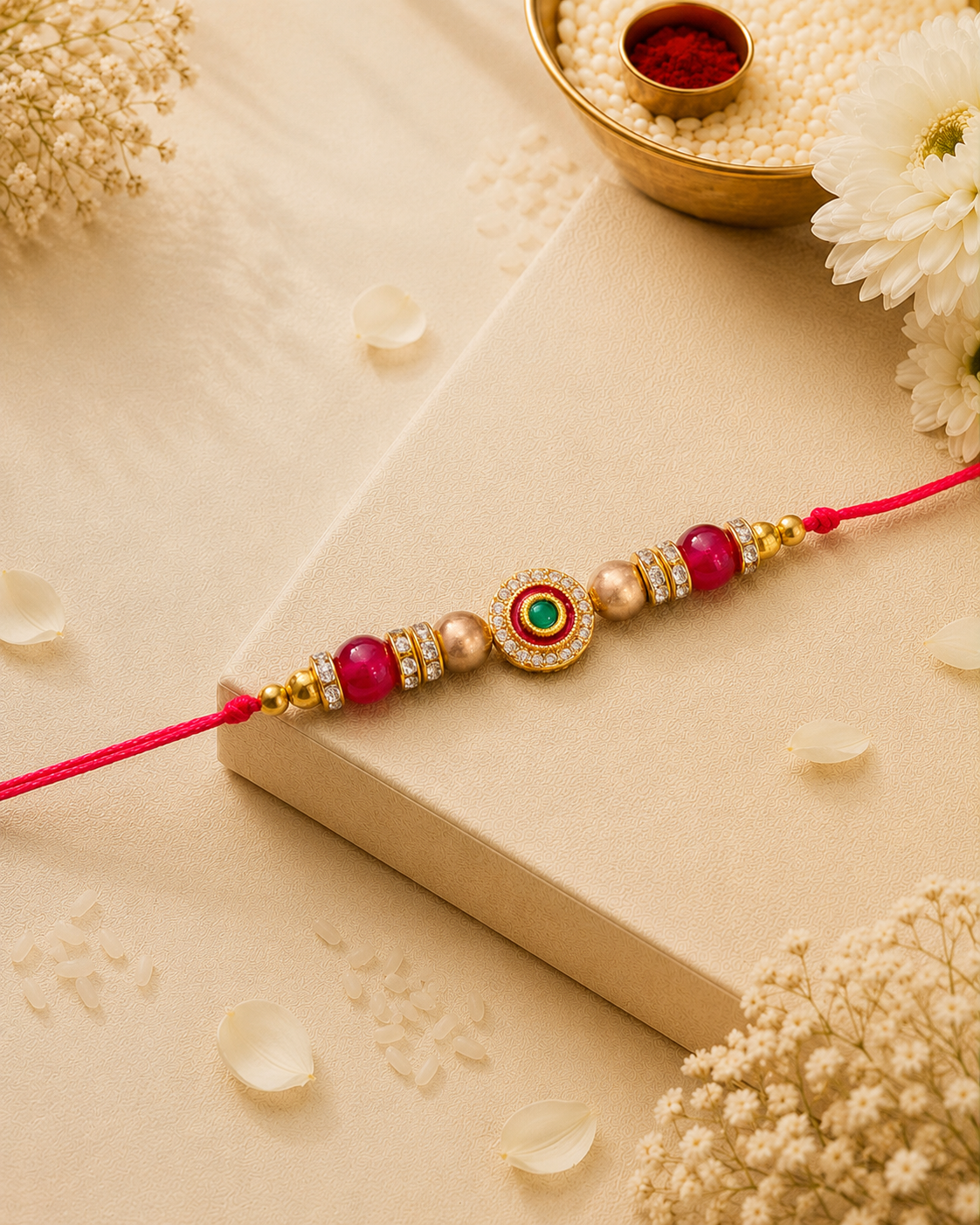 Red Charuvi Rakhi for Brother | Tilak Set Included