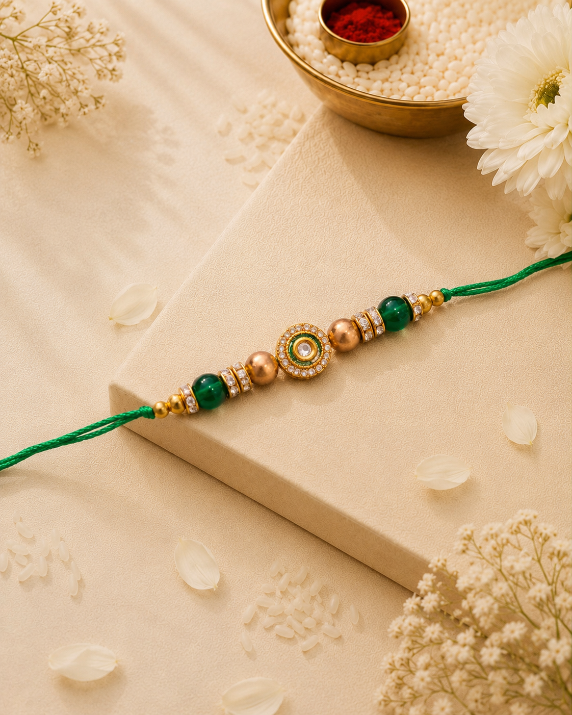 Green Charuvi Rakhi for Brother | Tilak Set Included
