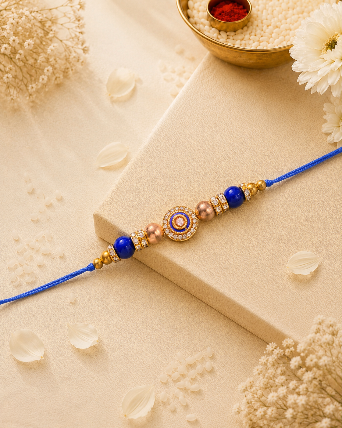 Blue Charuvi Rakhi for Brother | Tilak Set Included