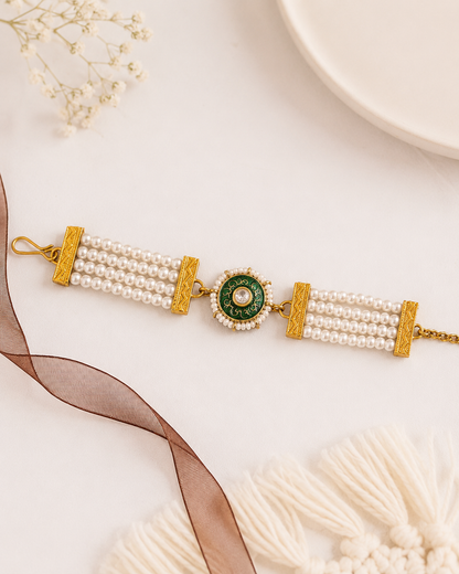 Green Sarin Bracelet Rakhi | Tilak Set Included