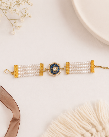 Blue Sarin Bracelet Rakhi | Tilak Set Included