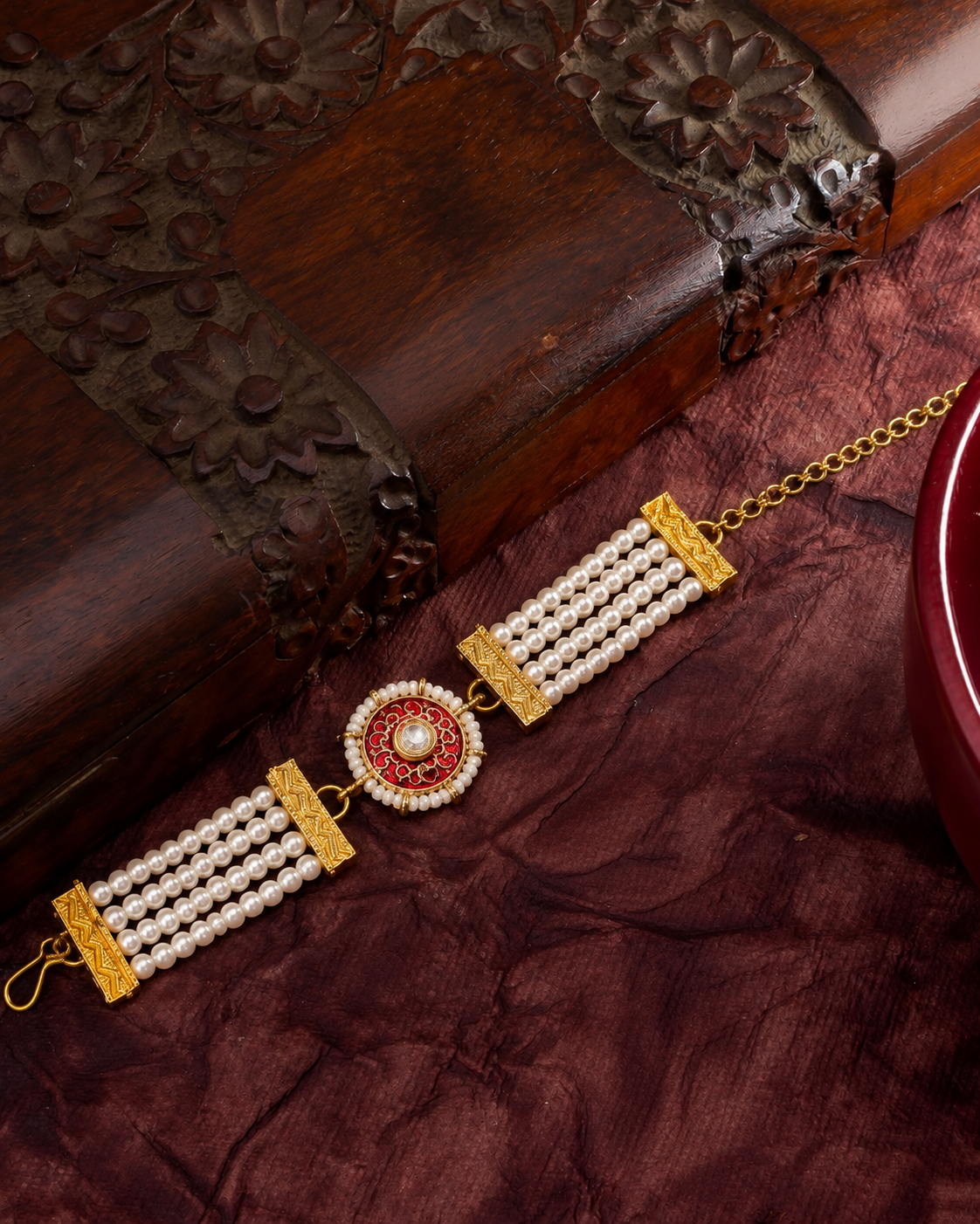 Red Sarin Bracelet Rakhi | Tilak Set Included
