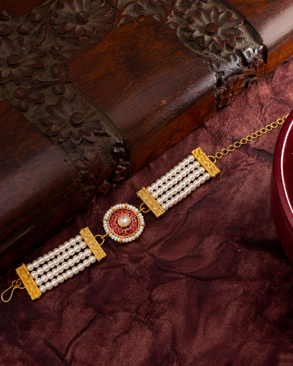 Red Sarin Bracelet Rakhi | Tilak Set Included