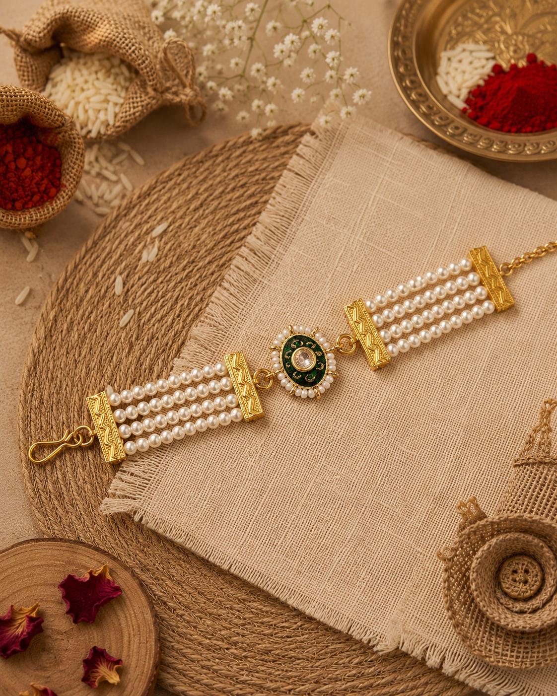 Green Anik Bracelet Rakhi | Tilak Set Included