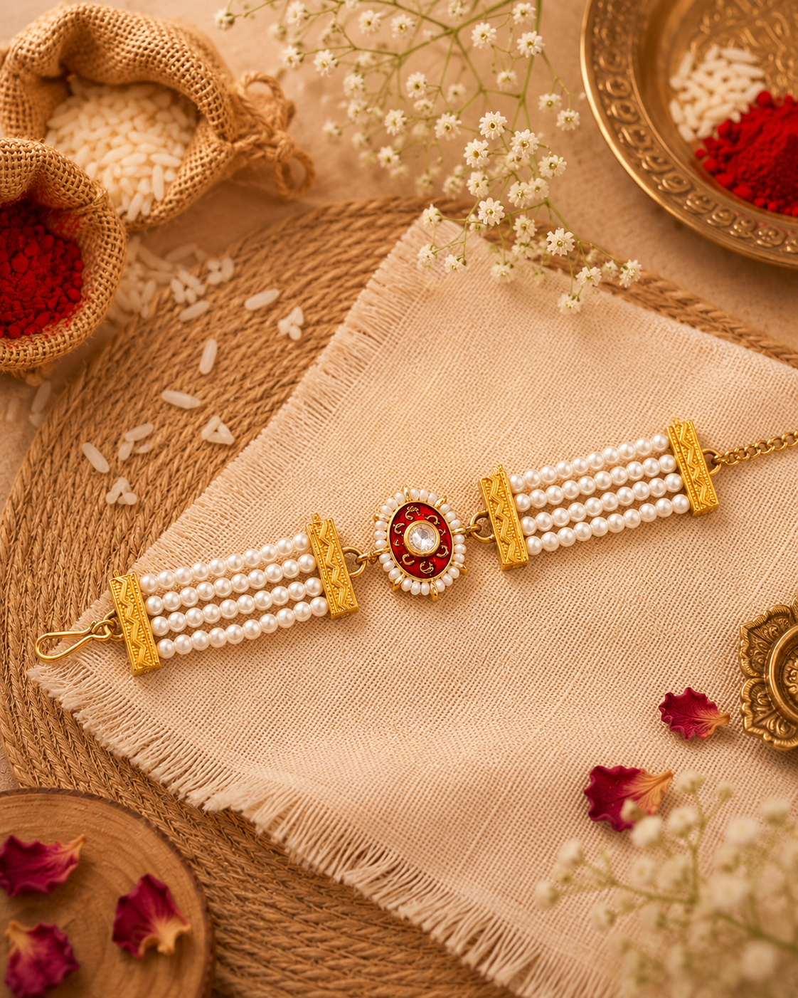 Red Anik Bracelet Rakhi | Tilak Set Included