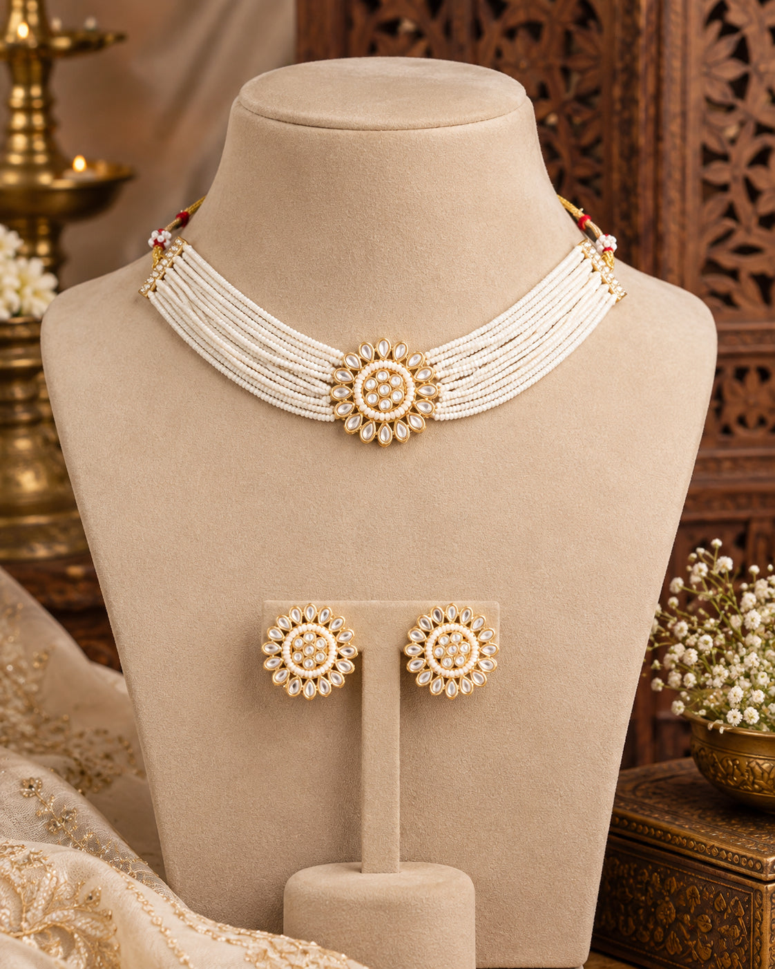 Pearl Ranjika Choker Necklace Set With Earring