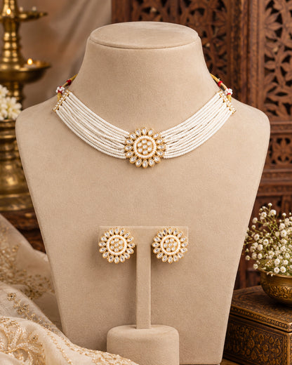 Pearl Ranjika Choker Necklace Set With Earring