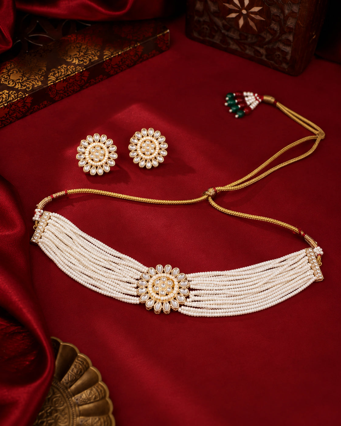 Pearl Ranjika Choker Necklace Set With Earring