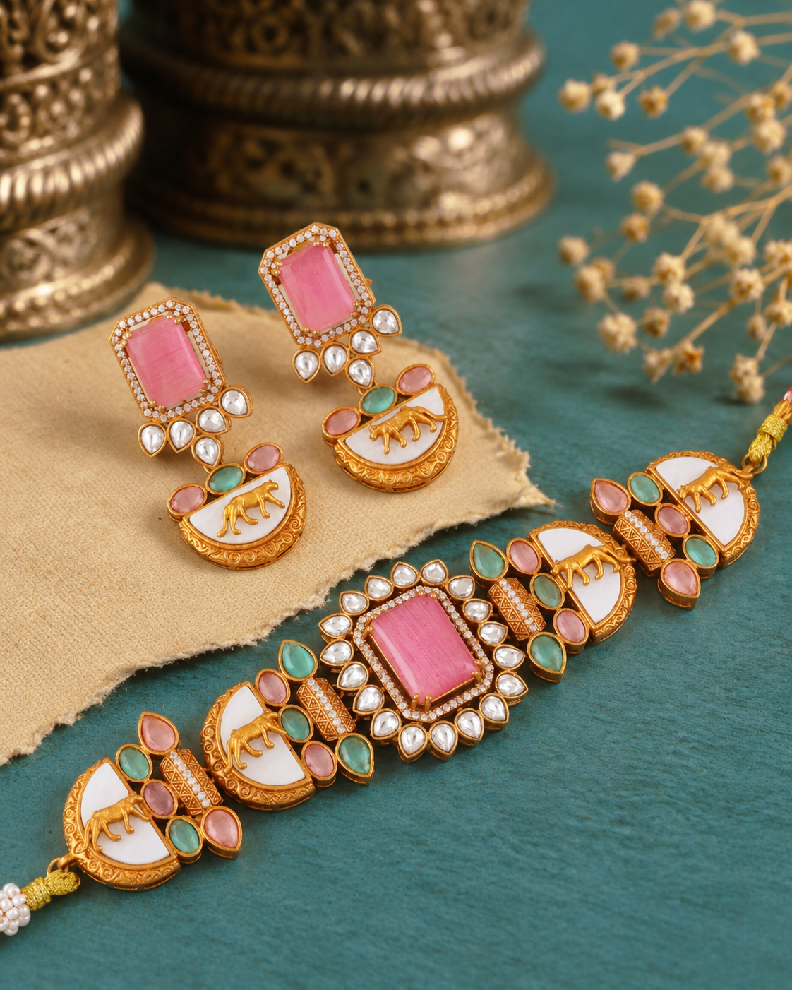 Pastel Ridhisha Premium Sabya Inspired Necklace with Earring