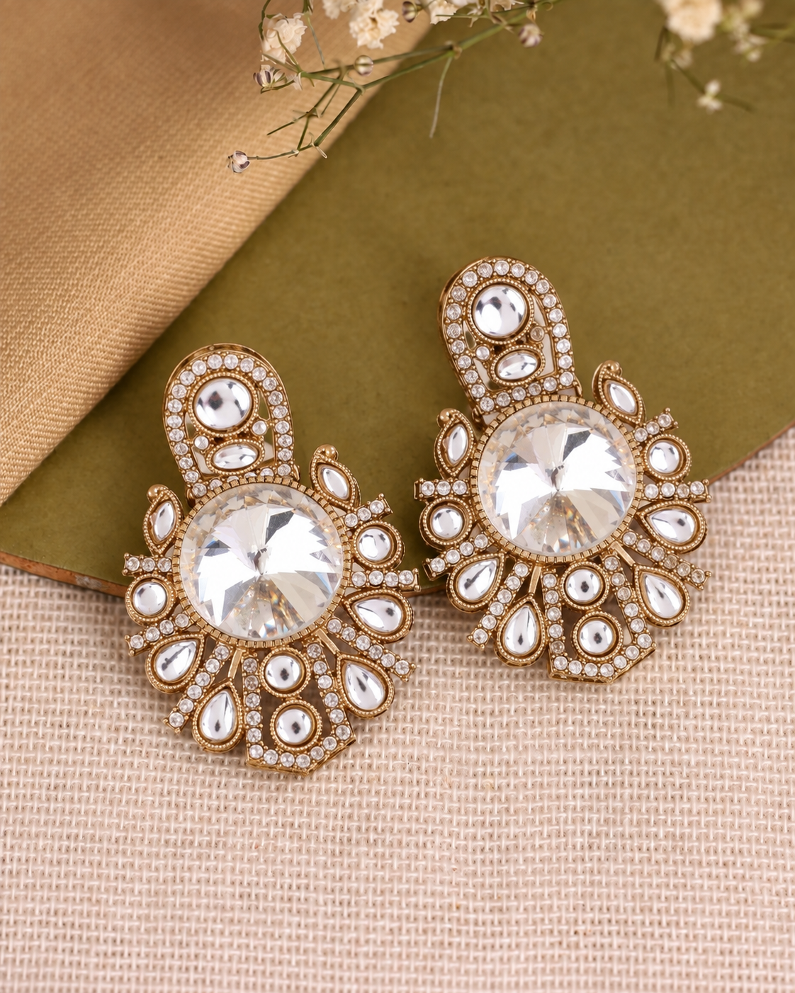 White Anuraga Premium Designer Zircone Polki Dupe Earring