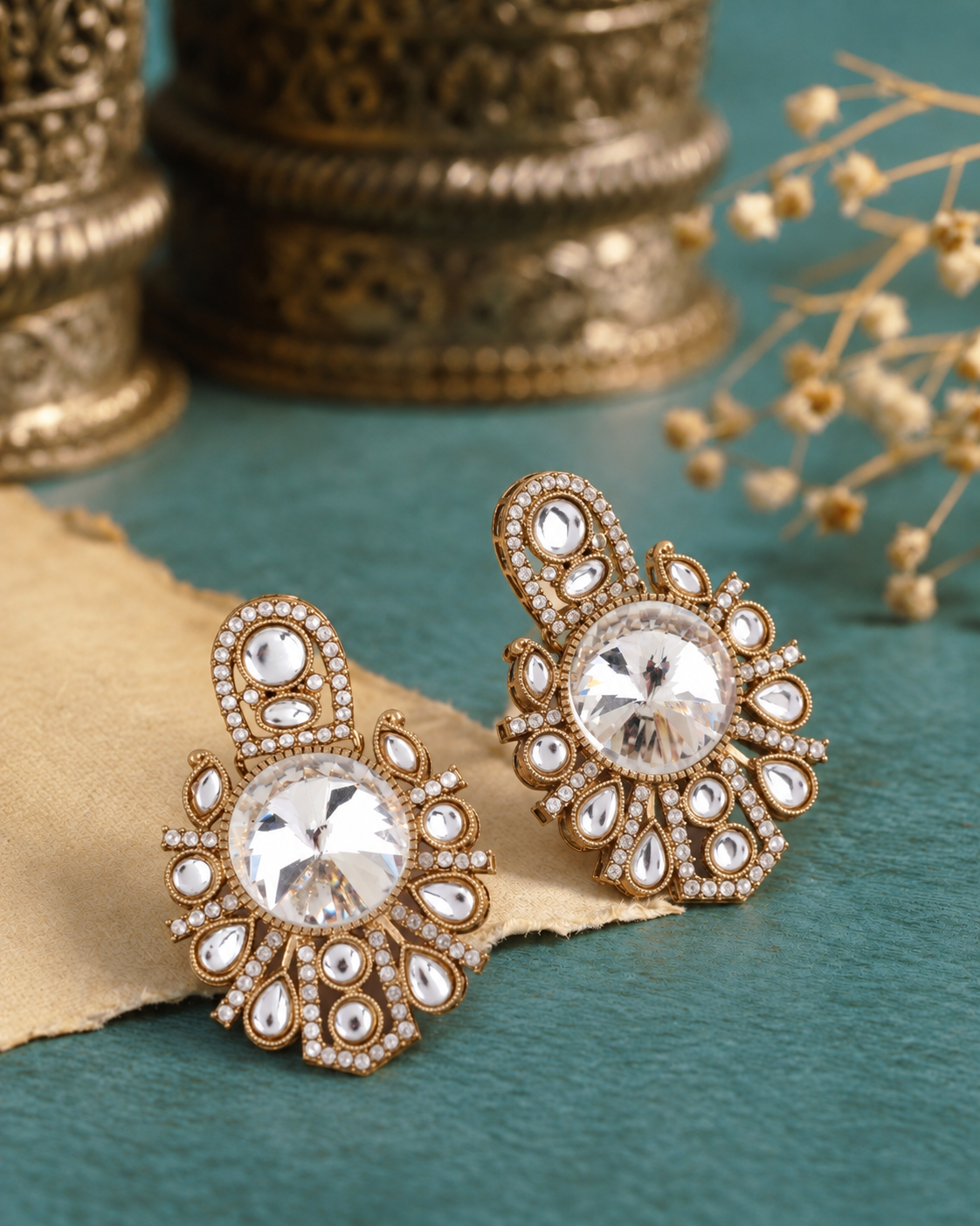 White Anuraga Premium Designer Zircone Polki Dupe Earring