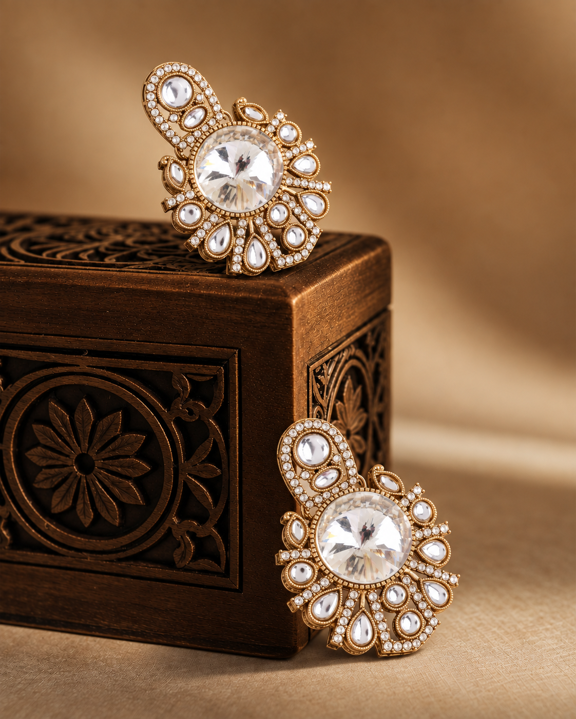 White Anuraga Premium Designer Zircone Polki Dupe Earring