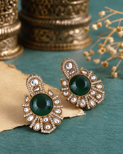 Green Anuraga Premium Designer Zircone Polki Dupe Earring