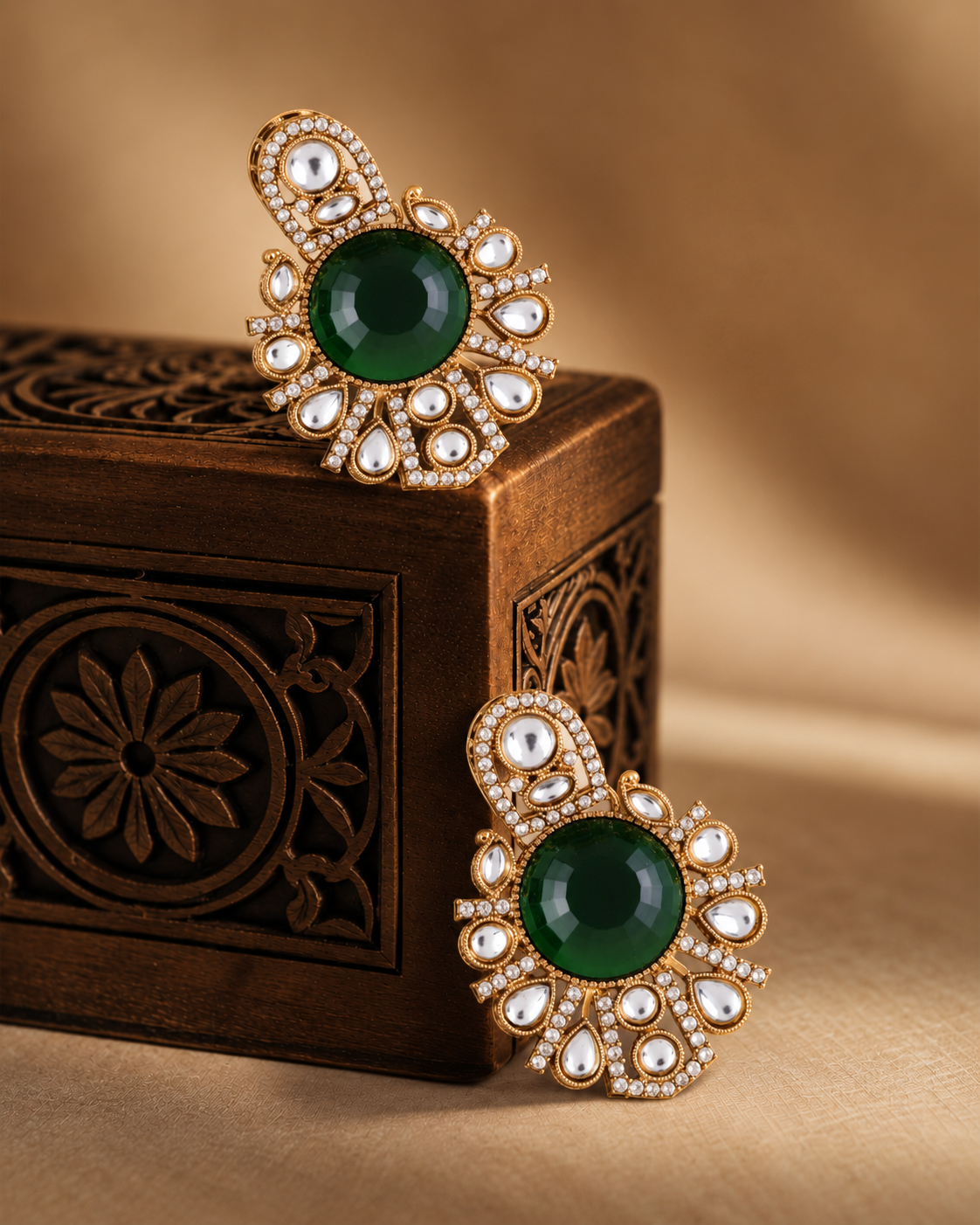 Green Anuraga Premium Designer Zircone Polki Dupe Earring