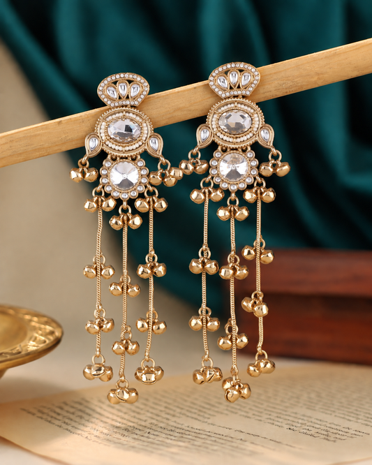 White Rajvalli Kashmiri Look Ghunghru Jhumka Earring