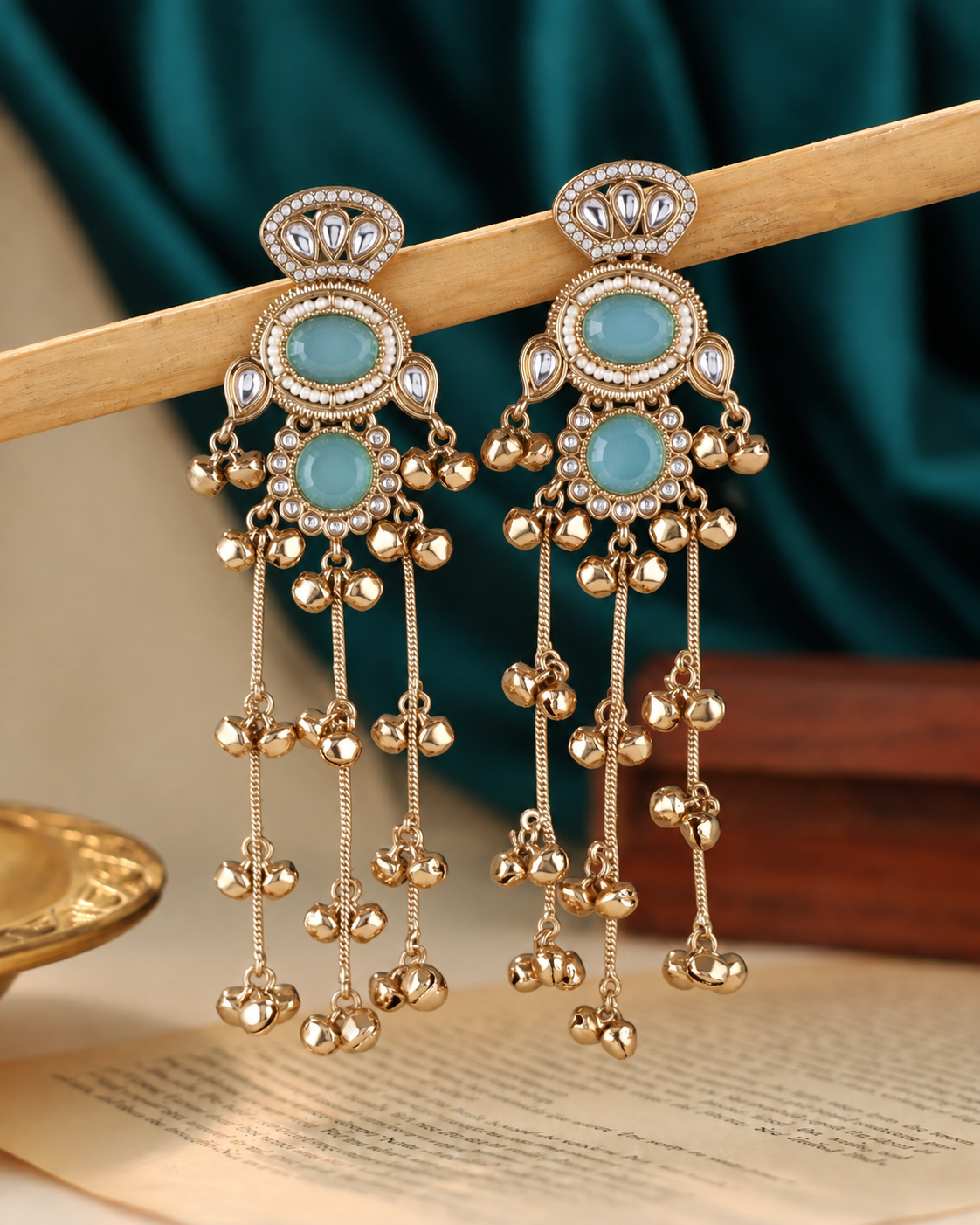 Turquoise Rajvalli Kashmiri Look Ghunghru Jhumka Earring