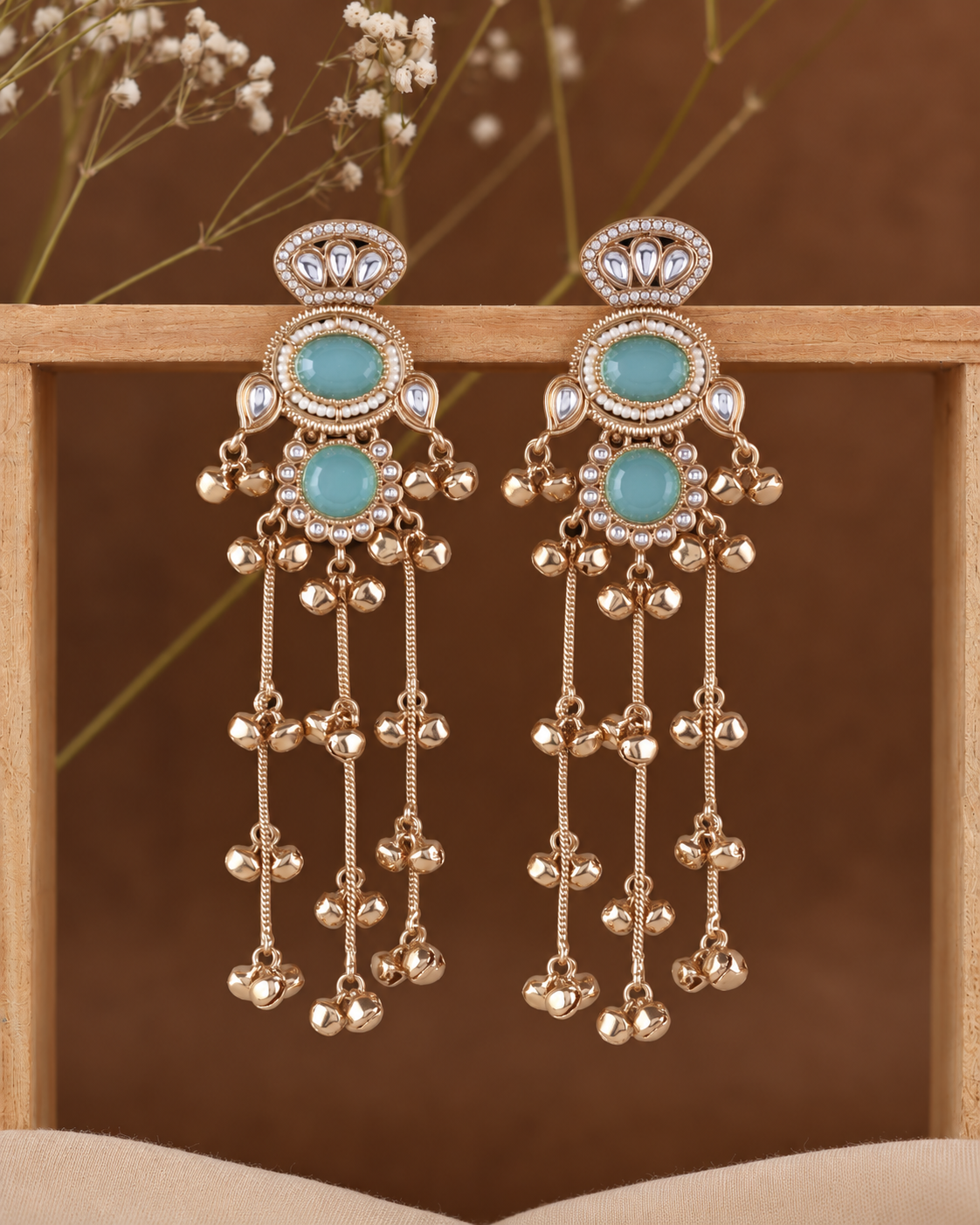 Turquoise Rajvalli Kashmiri Look Ghunghru Jhumka Earring