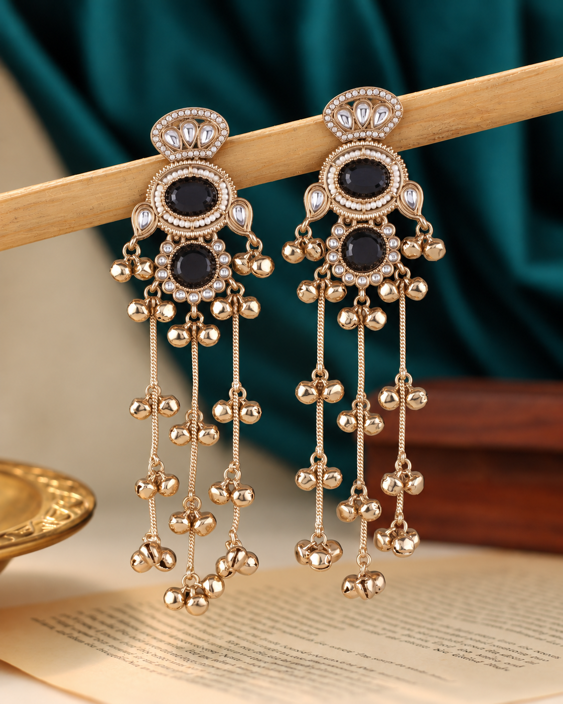 Black Rajvalli Kashmiri Look Ghunghru Jhumka Earring