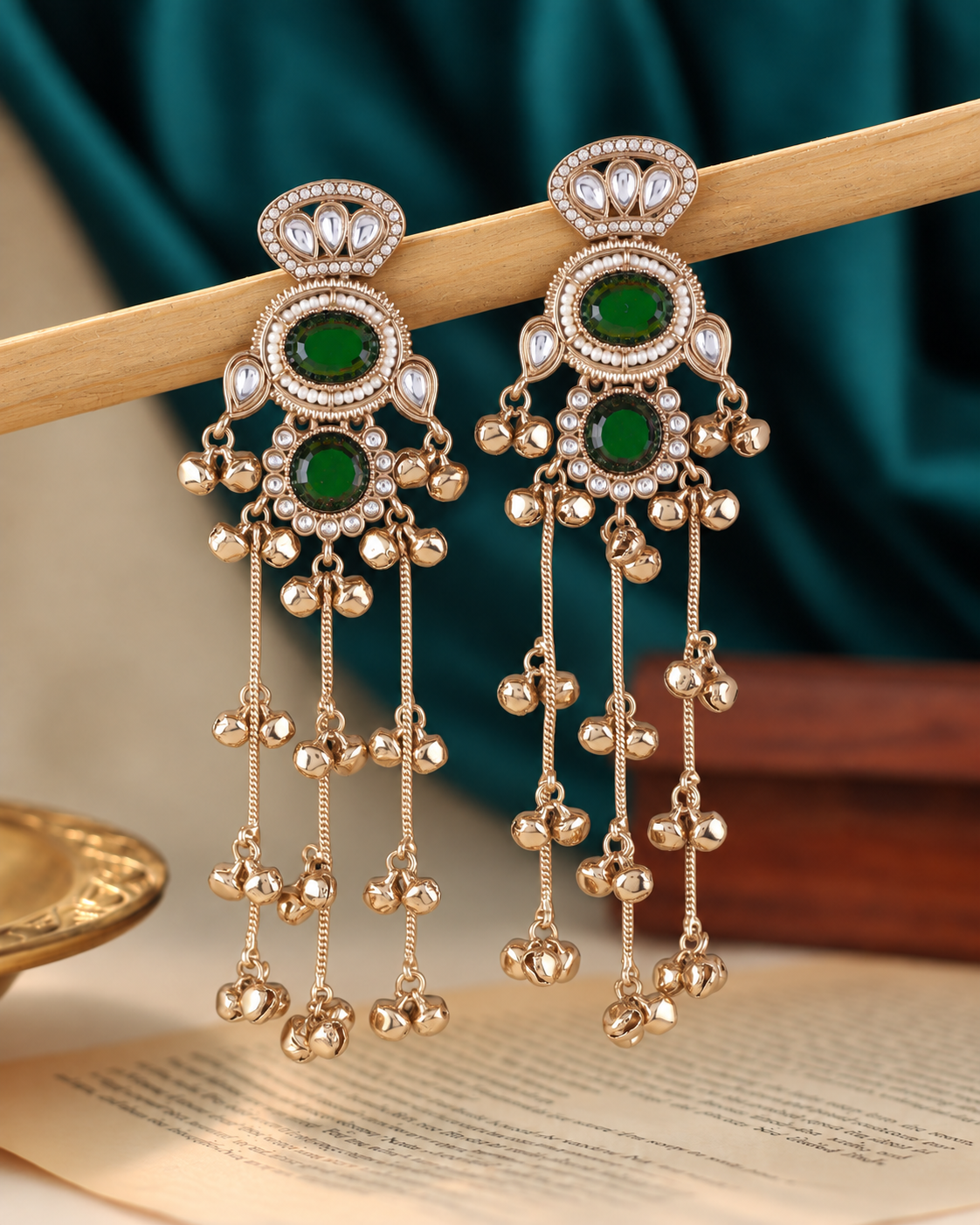 Green Rajvalli Kashmiri Look Ghunghru Jhumka Earring