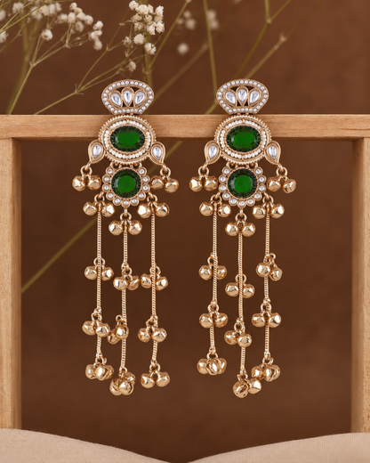 Green Rajvalli Kashmiri Look Ghunghru Jhumka Earring