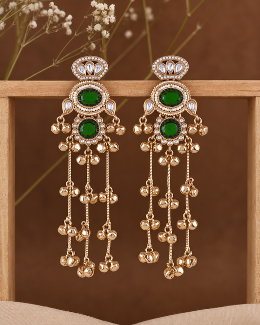 Green Rajvalli Kashmiri Look Ghunghru Jhumka Earring