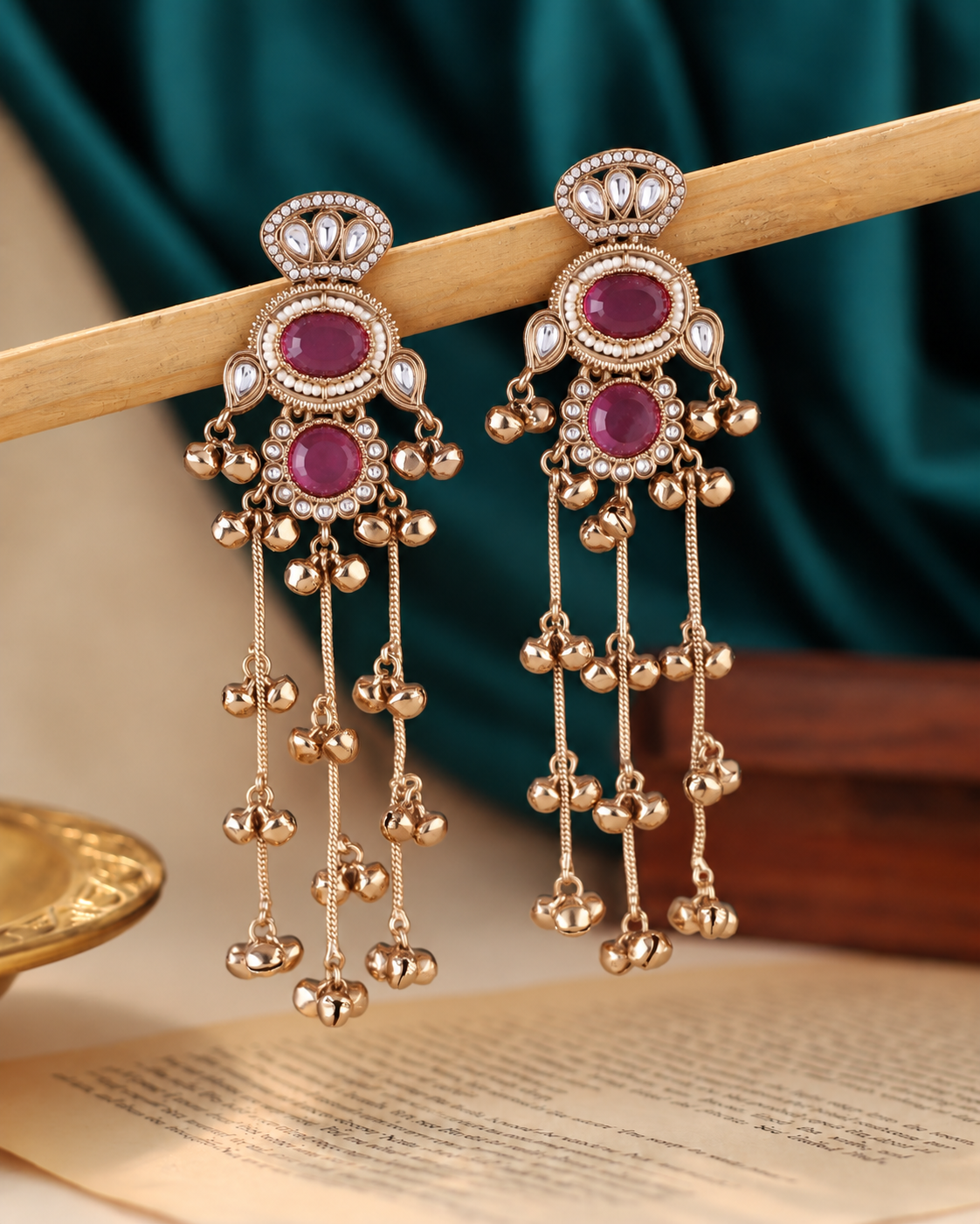 Pink Rajvalli Kashmiri Look Ghunghru Jhumka Earring