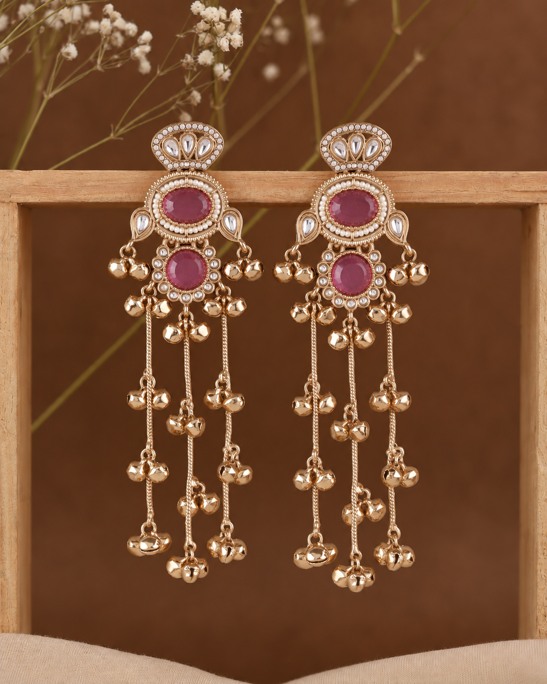 Pink Rajvalli Kashmiri Look Ghunghru Jhumka Earring