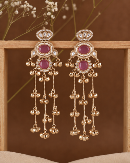 Pink Rajvalli Kashmiri Look Ghunghru Jhumka Earring