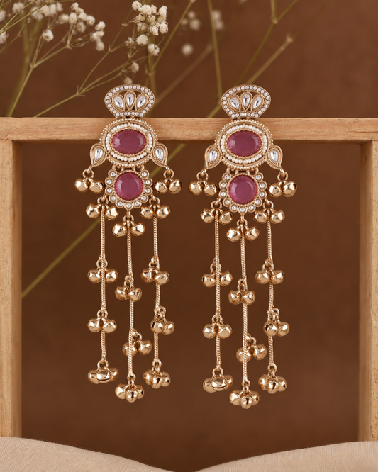 Pink Rajvalli Kashmiri Look Ghunghru Jhumka Earring