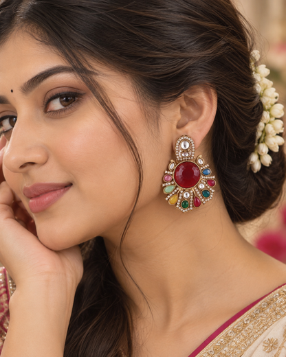 Ruby with Multi Anuraga Premium Designer Zircone Polki Dupe Earring