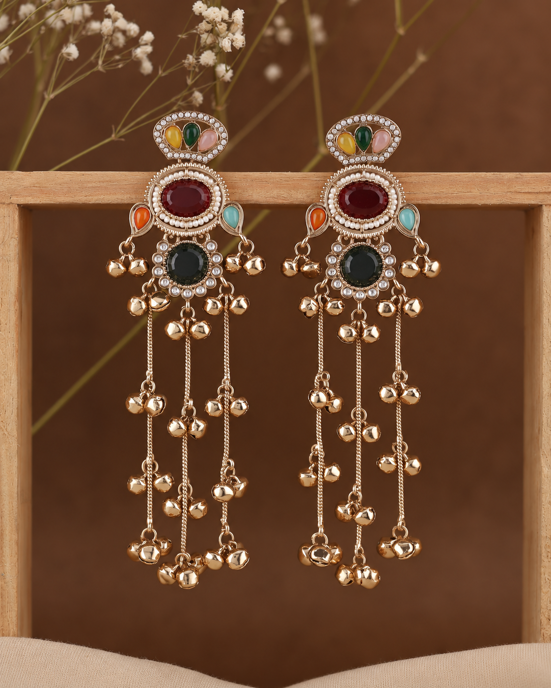 Multi Rajvalli Kashmiri Look Ghunghru Jhumka Earring