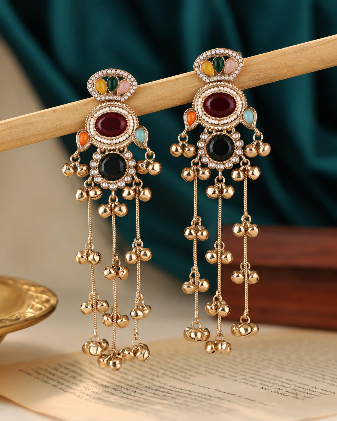 Multi Rajvalli Kashmiri Look Ghunghru Jhumka Earring
