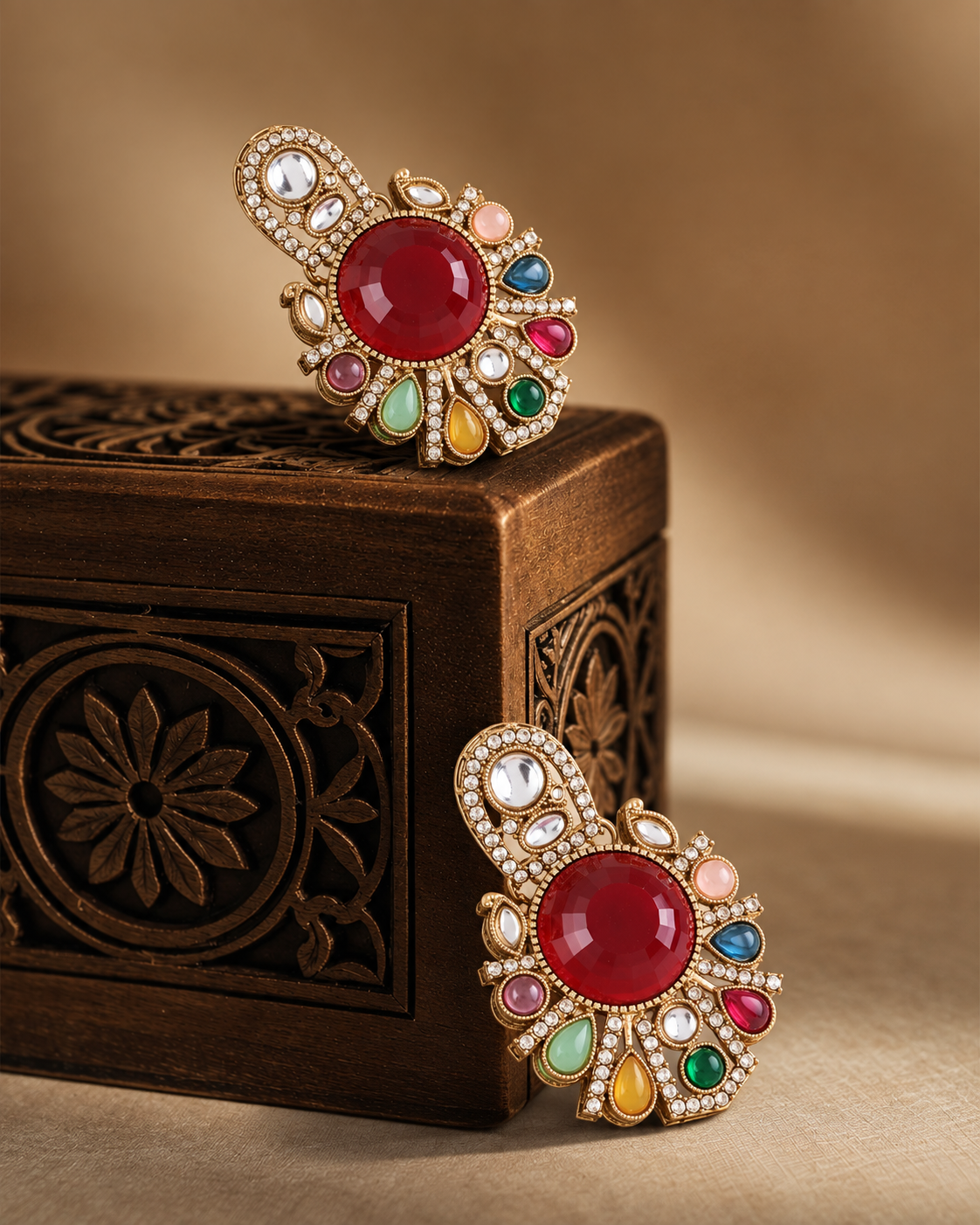 Ruby with Multi Anuraga Premium Designer Zircone Polki Dupe Earring
