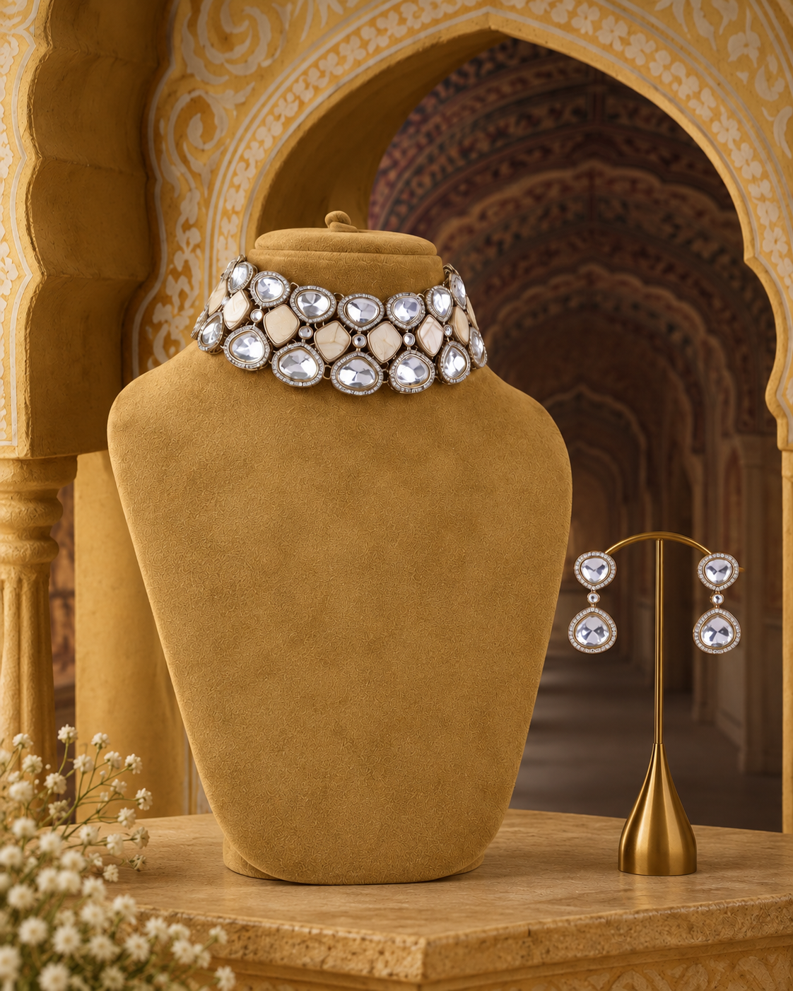 Kanti Marble Polki Dupe Necklace Set with Earring